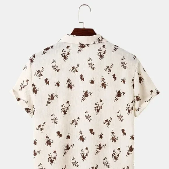 Tan Casual Men's Floral Print Shirt - Picture 3 of 7